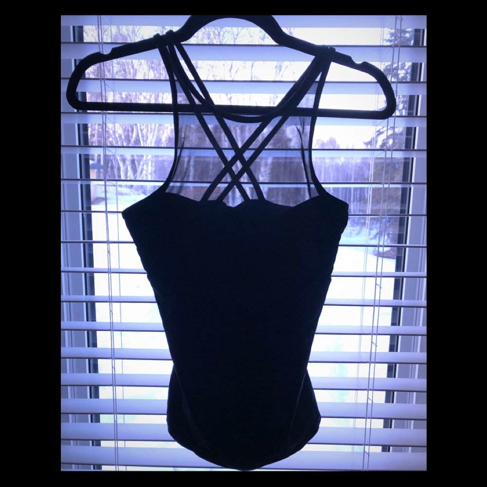 ALO sheer and black stroppy tank